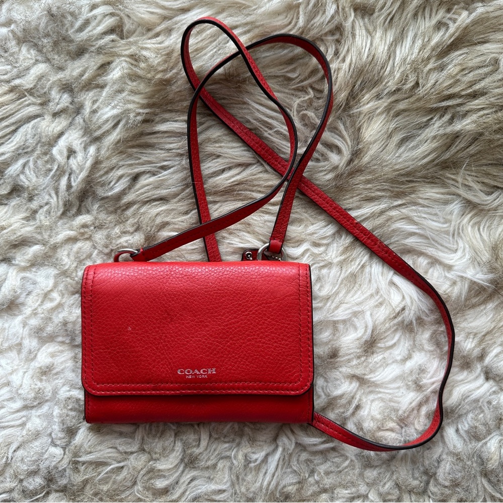 Coach Red Leather Crossbody Wallet Purse